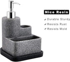 ZCCZ Black Soap Dispenser with Sponge Holder, Kitchen Soap Dispenser Pump, Sponge Caddy and Brush Holder 3 in 1 Set Organizer for Sink Countertop, Removable Tray, Marble Look (Brush NOT Included)
