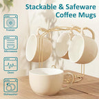 Teocera 16oz Large Coffee Mugs Set of 4 - Thick Cream Porcelain Cups for Cappuccino, Latte, Tea & Hot Chocolate - Dishwasher Safe Ceramic with Comfort Grip Handles