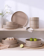 Famiware Nebula Plates and Bowls Sets, Dinnerware Sets, Dishes Set for 8, 8-Set(24pcs), Cinnamon Brown