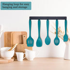 E-far Silicone Cooking Utensils Set, 24Pcs Heat Resistant Kitchen Utensil with Holder, Silicone Kitchen Tools with Spatula Turner Spoon Tongs Whisk, Non-Toxic & Dishwasher Safe (Blue)