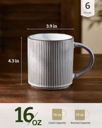 famiware Coffee Mug Set for 6, Star 16 oz Catering Mugs Cup Set with Handle for Coffee, Tea, Cocoa, Milk - Ceramic Stoneware Drinkware Set, Smoky Blue