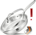 Inqibee 12 Inch Tri-Ply Stainless Steel Frying Pan with Lid, Skillet, Induction Cooking Pan, Dishwasher Safe, Detachable Large Handle
