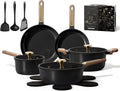 CAROTE Ceramic Cookware Set Nonstick, 16pcs Pots and Pans Set Nonstick, Non-Toxic & PFAS-Free, Dishwasher, RV/Camping Cookware Set, Cooking Pots with Lids, Charcoal Black