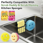 LANDNEOO [Space Saving] Sponge Holder for Kitchen Sink, Great for Scrub Daddy/Scrub Mommy Sponges, Rust-proof Sink Sponge Caddy Organizer for Dish Brush, Scrubber - with Suction Cups & Hooks, Black