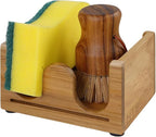 HTB Sponge Holder for Kitchen Sink,Teak Wood Dish Sponge Caddy Rack Tray Stand with Drain,Kitchen Sink Storage Organizer Countertop