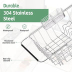 Small Dish Drying Rack in Sink, Extendable Stainless Steel Dish Drainers for Kitchen Counter, Anti-Rust Dish Dryer Rack with Utensil & Cup Holders, for Inside Sink, Over The Sink(for 1-2 People)