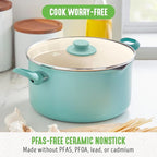 GreenLife 6QT Nonstick Stockpot with Straining Lid, Soft Grip, PFAS-Free Ceramic, Pour Spout, Multipurpose Cooking Pot, Sauces & Soups, Milk Pan, Stay-Cool Handles, Dishwasher & Oven Safe, Turquoise
