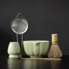 Matcha Whisk Set, Matcha Set Includes Ceramic Matcha Bowl, Bamboo Whisk, Scoop, Chasen Holder, Sifter, 5 Pcs Perfect Matcha Kit for Matcha Lover (Mottled Green)