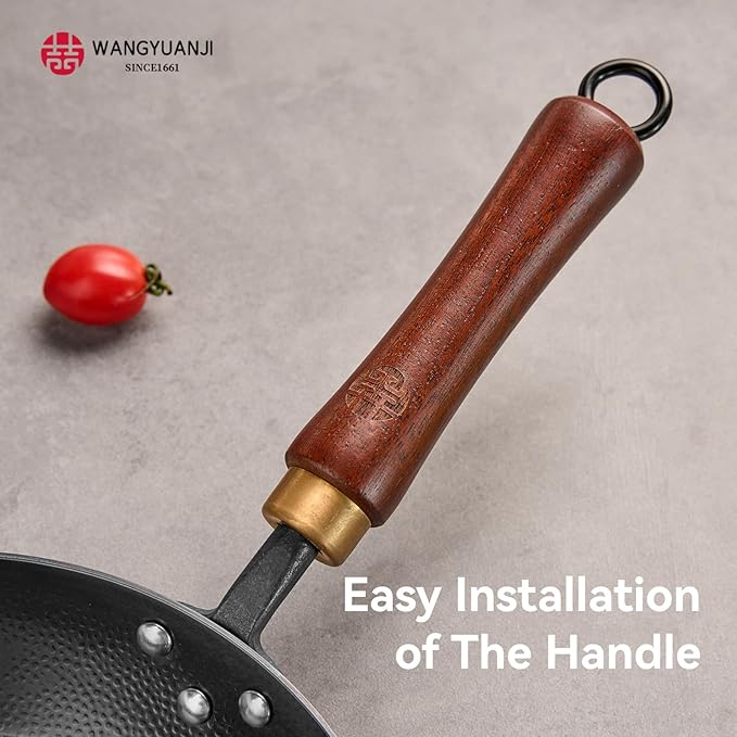 WANGYUANJI 10Inch Carbon Steel Skillet,Hand-Hammered Frying Pan with Removable Handle No Chemical Coating,Flat Bottom Pow Wok Pan for Electric,Induction,and Gas Stoves (Seasoning Required)