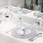 WELLIFE 700 Pieces Silver Disposable Plastic Dinnerware, Includes:100 Dinner Plates, 100 Dessert Plates, 100 Cups, 400 Pre Rolled Napkins with Silver Cutlery