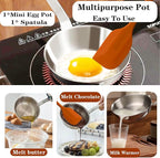 5.1-Inch Small Skillet, 304 Stainless Steel Omelet Pan, Sauce Pan Mini Skillet for Egg Frying Pan, Butter Warmer Small Pot Cooking with 11" Scraper,Orange