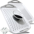 Large Non Slip Serving Tray with Handles, Silicone Gripping Nubs Lap Food Trays for Eating, Dishwasher Safe Serve for Dinner Snack Fruit Dessert Breakfast Beverage, Rectangular, Set of 2, White