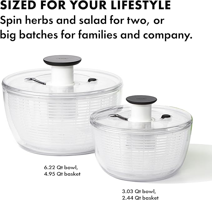 OXO Good Grips Salad Spinner | Lettuce Spinner | Fruit Washer | Fruit Washing Bowl with Strainer | Vegetable Cleaner | Salad Cleaner | Lettuce Washer | 6.22 Quart Capacity (Pack of 4)
