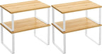 SONGMICS Cabinet Organizer Shelf, Set of 2 Kitchen Counter Shelves, Kitchen Storage, Spice Rack, Stackable, Expandable, Metal and Engineered Wood, Cloud White and Natural Beige UKCS02NW (Pack of 2)