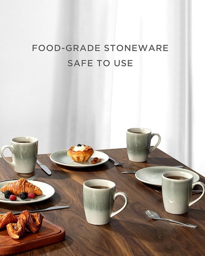 famiware Coffee Mugs Set, 13 oz Mug Set of 4, Stoneware Cups for Latte, Hot Tea, Mocha, Cocoa, Cappuccino, Microwave and Dishwasher Safe, Glacier Series, Sage Green (Pack of 2)
