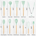 19 PCS Kitchen Cooking Utensils Set, 11 Pieces Silicone Cooking Utensils Set 6 Pieces Sharp Stainless Steel Green Knife Set with 1 Piece Cutting Board, Ideal for Apartment
