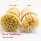 Bamboo Vegetable Brush Set, Natural Bristle Dish Brush with Holder, Eco Friendly Soft Dish Scrubber Kitchen Brush for Dishes