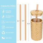 Tronco 20 oz Glass Tumbler with Lid and Straw, Iced Coffee Cup and Smoothie Cup with Bamboo Lids & Protective Silicone Sleeve, Dishwasher Safe, BPA-Free, Glass Cup 1 Pack