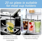 Accguan 20oz Ribbed Glass Tumbler with Straw and Lid,Glass Cup,Reusable lced Coffee Cups with lids-Glass Cups with Lids for Smoothie,Coffee,Juice,Tea,Travel Mug,Cold & Hot Beverages, 6Pack