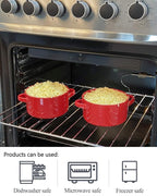 DELLING French Onion Soup Bowls with Handles Set of 6-24 oz Ceramic Soup Crocks Oven Safe, Porcelain Soup Bowl for Chili, Stew, Cereal - Red Stackable Microwave Dishwasher Safe