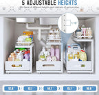 Under Sink Organizer Upgrade To Professional Rails,2-Tier Dual Pull Out Cabinet Storage,Height Adjustable Slide Out Drawers For Bathroom Kitchen,1 Pack-18.5"Dx12.8"-16.9"H,White