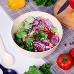 10” Bamboo Fiber Large Salad Serving Bowl Set with Wooden Lid & Servers, 3.5Qt Big Bowl with Utensils for Mixing Salad,Fruit,Pasta,Lightweight & Dishwasher Safe, Ideal Gift for Home - Matte White