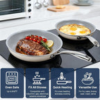 Kikcoin Non Stick Frying Pans with Lid, 3 Pack Ceramic Frying Pan for Cooking, 8+9.5+11 Inch Omelette Pans Set with Stay Cool Handle, Induction Ready, Free of PFAS PFOA PTFE, Oven/Dishwasher Safe