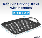 Food Trays for Eating on Couch - 2 Pack - Non Slip Dinner Trays for Eating Set of 2 Non Slip Serving Tray and Food Tray with Handles (Black)