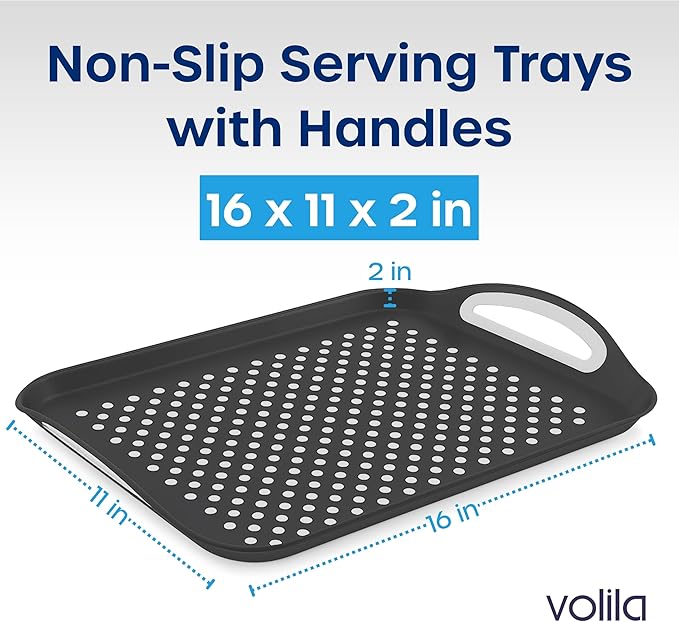 Food Trays for Eating on Couch - 2 Pack - Non Slip Dinner Trays for Eating Set of 2 Non Slip Serving Tray and Food Tray with Handles (Black)