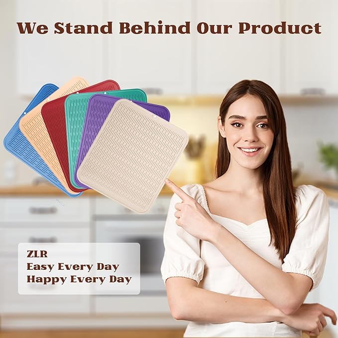 ZLR Large Silicone Dish Drying Mat (16" x 18") - XL Heavy Duty Drainboard Mat for Pots, Pans & Family Loads - Heat Resistant Trivet & Counter Protector, Easy Clean (Milk White)