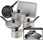 Farberware 21805 Dishwasher Safe Nonstick Cookware Pots and Pans Set, 15 Piece, Champagne