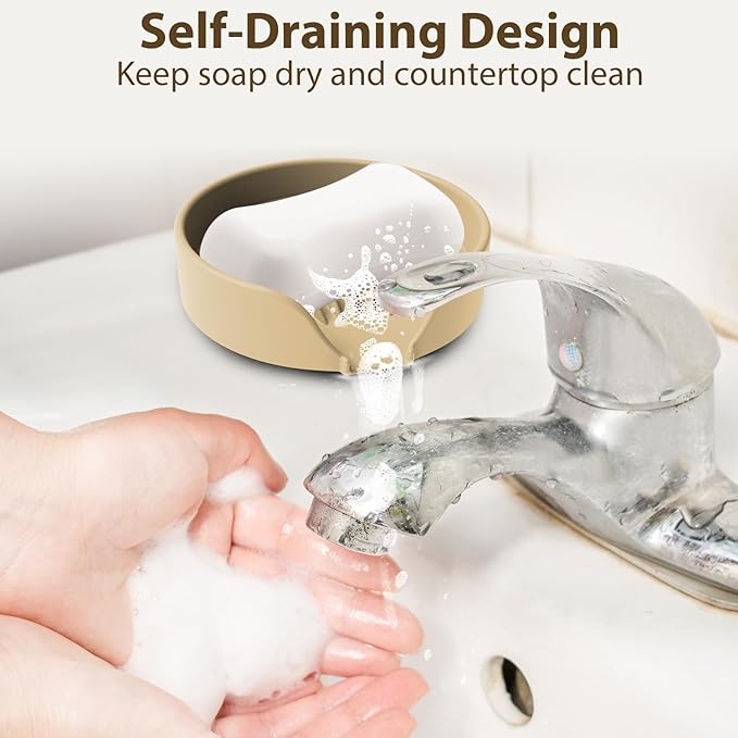 Sponge Holder for Scrub Daddy with Suction Cups and Drain Spout Kitchen Sink Caddy Organizer, Soap Dishes Holder Accessories Rack, Dishwasher Safe - 4.7"x4.7", Sand Color