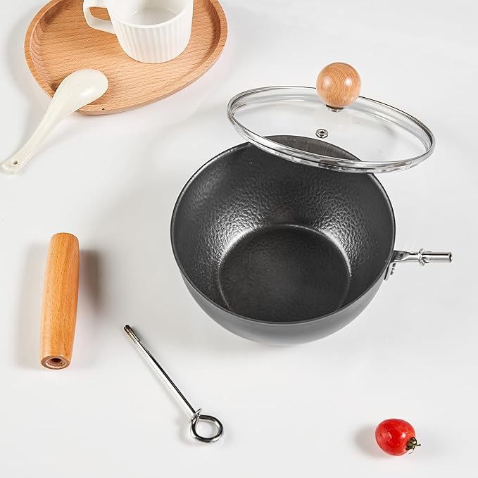 Small Wok Pan with Lid - 7-Inch (1.5QT) Mini Carbon Steel Wok, Flat Bottom Stir Fry Pan, Uncoated & Induction Ready, Ideal for Ramen, Soup, Eggs (1-2 Servings)
