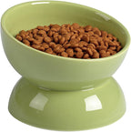 ABRUTY Cat Water Bowl, 16 OZ Ceramic Elevated Cat Bowls, 15° Tilted and Raised Pet Food Dish, Anti Vomiting Protect Pets' Spines and Whisker Fatigue