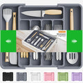 Silverware Organizer，Adjustable & Expandable Utensil Drawer Organizer, BPA Free Utensil Holder, Cutlery Tray for Forks, Spoons, Knives in Kitchen, Medium, Grey