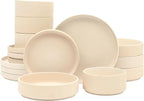 Gibson Elite Deerfield 16-Piece Stoneware Dinnerware Set – Cream White Reactive Glaze Plates and Bowls, Stackable Design, Service for 4 – Dishwasher & Microwave Safe