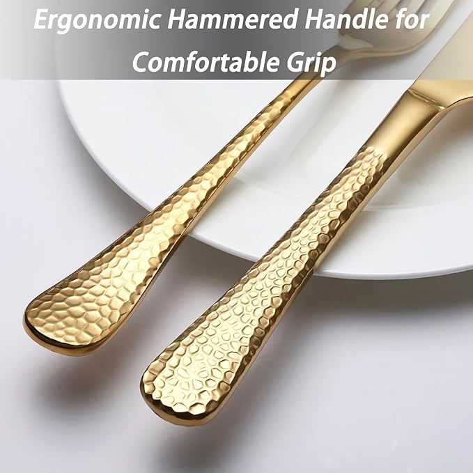 Quality Material Silverware Set with Squared Edge,18/10 Stainless Steel Cutlery Set,20 Piece Flatware Set,Service for 4,Dishwasher Safe(20)(gold)