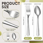 BBTO 200 Pcs Forks and Spoons Silverware Set Bulk Stainless Steel Flatware Cutlery Set 6.7'' Kitchen Utensils for Home Restaurant 50 Dinner Fork, 50 Teaspoon, Mirror Polished, Dishwasher Safe
