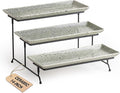 LAUCHUH 3 Tier Serving Trays for Party, 14 inch Dessert Party Display Stand Serving Platters and Trays with Collapsible Sturdier Rack for Mother's Day Serving Food, Speckled Gray