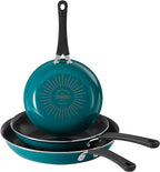 Tramontina Porcelain Enamel Non Stick 3-Pack Frying Pans, Skillet Set with Reinforced Nonstick Coating, Dishwasher and Oven Safe (Teal)