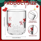 Skylety 2 Pack Red Bow Icon Glass Cups 14 oz Bow Icon Juice Glasses Coquette Aesthetic Cup Drinking Cocktail Wine Water Coffee for Valentines Anniversary Engagement Wedding Gifts Party Supplies