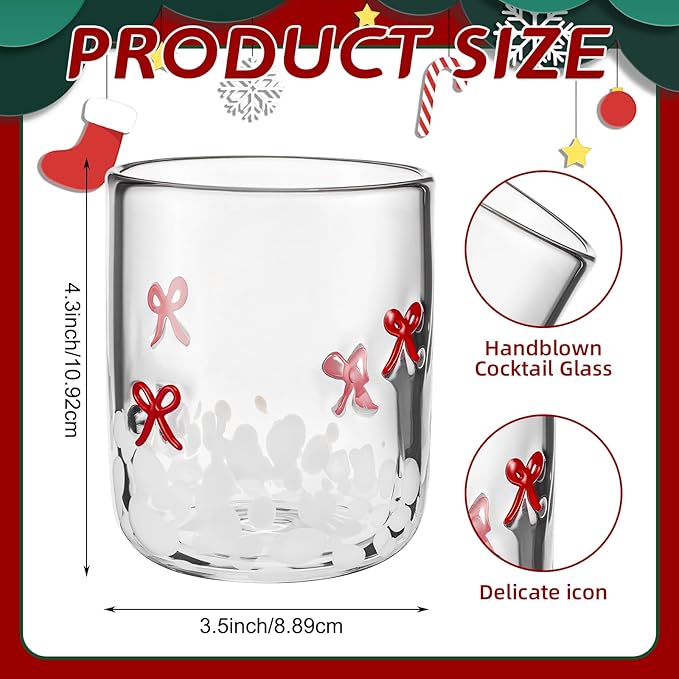 Skylety 2 Pack Red Bow Icon Glass Cups 14 oz Bow Icon Juice Glasses Coquette Aesthetic Cup Drinking Cocktail Wine Water Coffee for Valentines Anniversary Engagement Wedding Gifts Party Supplies