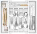 Lifewit Silverware Drawer Organizer, Expandable Utensil Tray for Kitchen, BPA Free Flatware and Cutlery Holder, Adjustable Plastic Storage for Spoons Forks Knives, 8.5-14 x 12", White