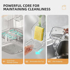 Minimalist Sponge Holder for Kitchen Sink, 3 Slots Sink Caddy with Removable Divider and Drip Tray, Clear PET Countertop Organizer to Free up Kitchen Sink Space