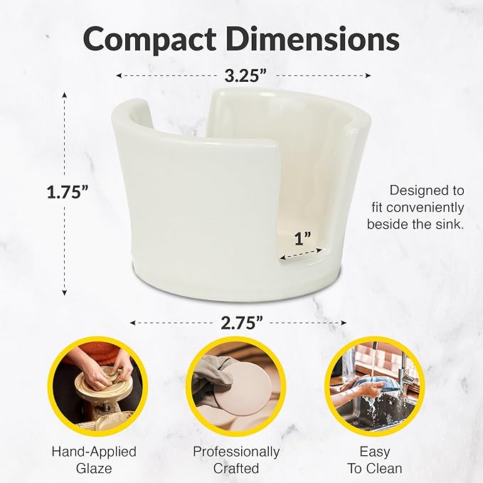 Elevated Lifestyle Ceramic Sponge Holder – Sink Caddy Organizer, Decorative Bathroom and Kitchen Sink Accessories, Allows Sponge to Dry, Ideal Countertop Sponge & Bar Soap Holder - (White)