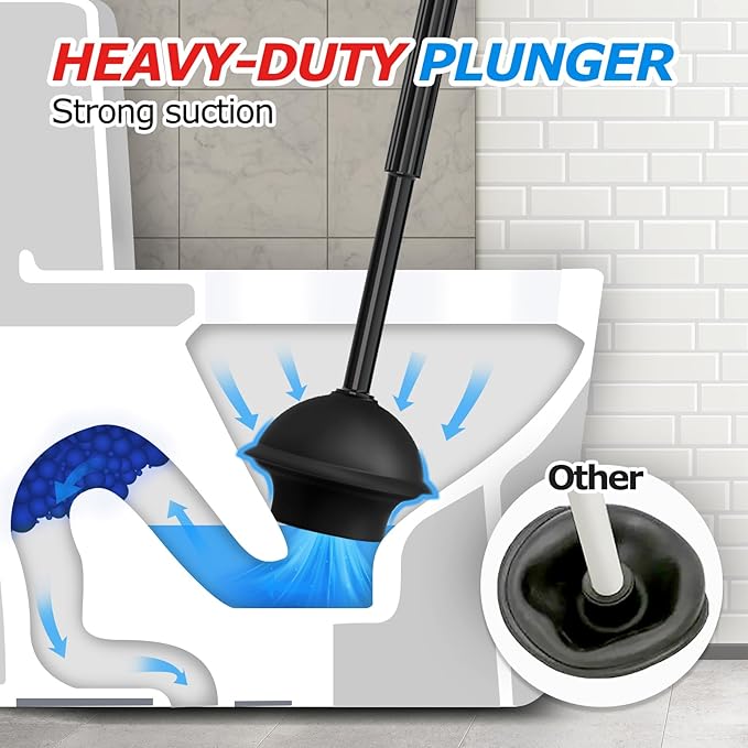 FORASTO 2Pack 2 in 1 Toilet Brush and Plunger Set, Extended Handle Plunger,Toilet Bowl Brush Plunger Set,Bathroom Cleaning Tools,Toilet Brush Plunger Combo,Cleaning Supplies，Bright Black(19.9inch)
