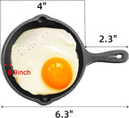 Hiceeden 4 Pack Mini Cast Iron Skillet, 4" Small Frying Pans with Double Drip-Spouts for Stove, Oven, Grill Safe, Indoor and Outdoor Use, Non-stick