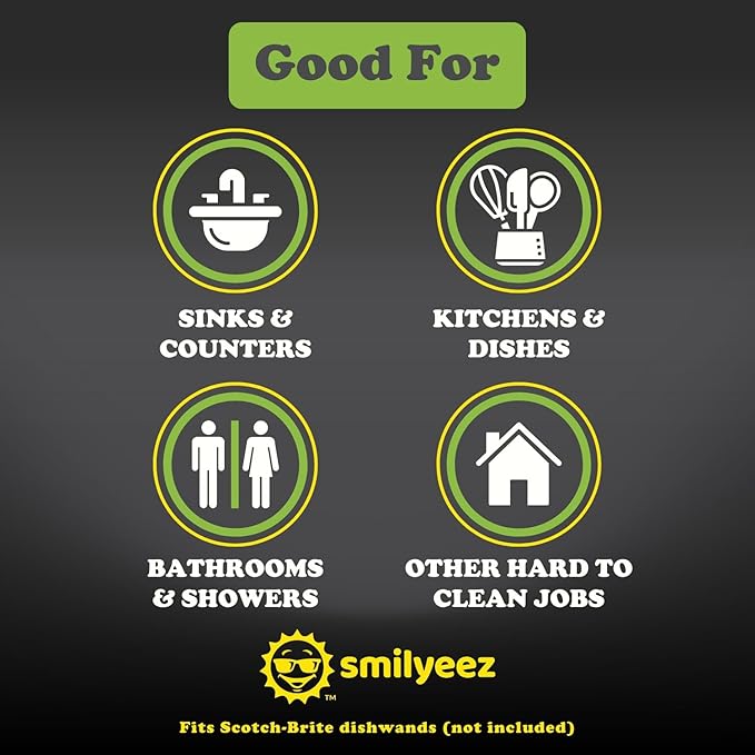 Smilyeez Replacement for Scotch Brite Brush, 4-Pack, Makes Your Dishwand Like New, Dishwand Brush Refills, Scotch Brite Brush Replacement, Easy to Install (2 Packs)