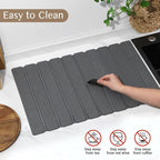 Large Stone Dish Drying Mat for Kitchen Counter, Thin & Light Quick Dry Stone Dishes Mat, Foldable Water Absorbing Diatomite Drying Pad for Kitchen Bathroom Sink Countertop (Pure Gray 24"×16" & 8"x4")
