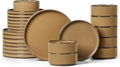 LIANYU 24 Piece Stoneware Dinnerware Sets, Modern Plates and Bowls Dishes Set for 8, Elegant Dinning Dishware for Dinner Salad Cereal, Dishwasher & Microwave Safe, Amber Gold